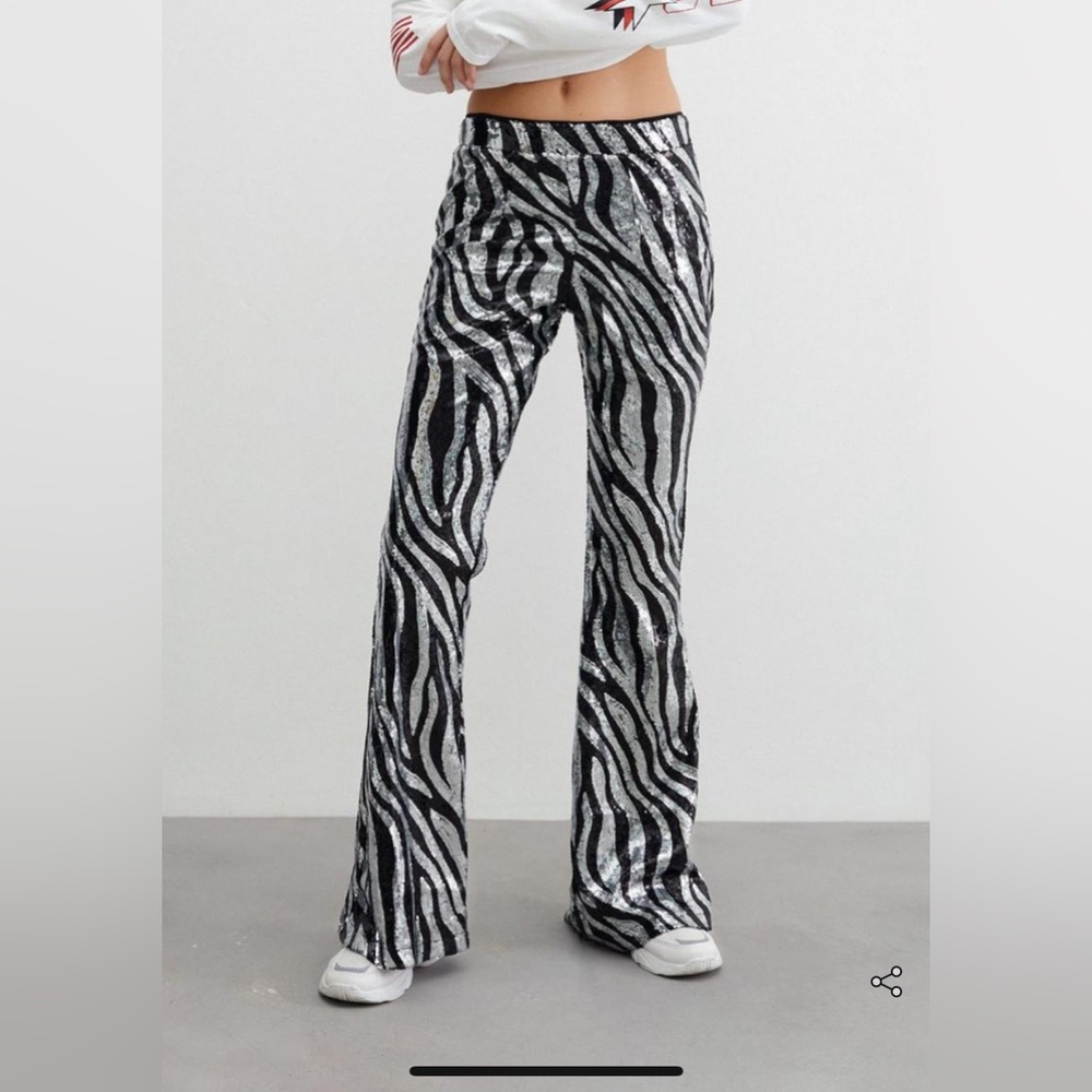 NWT Nasty Gal Zebra Sequined Flare Trousers